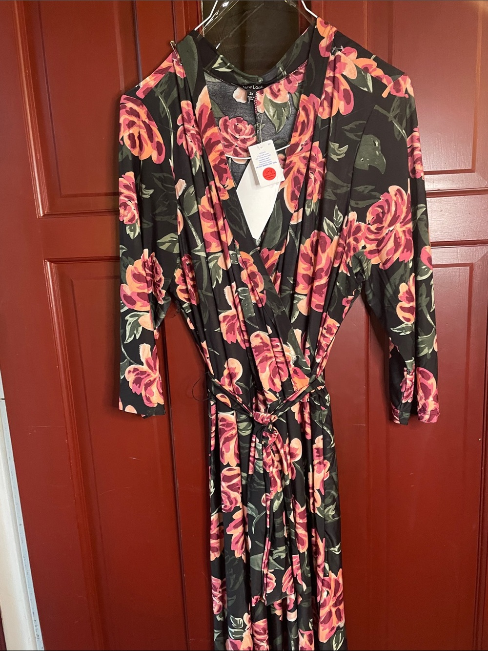 NWT New Look Black dress with Pink Rose Print wrap waist